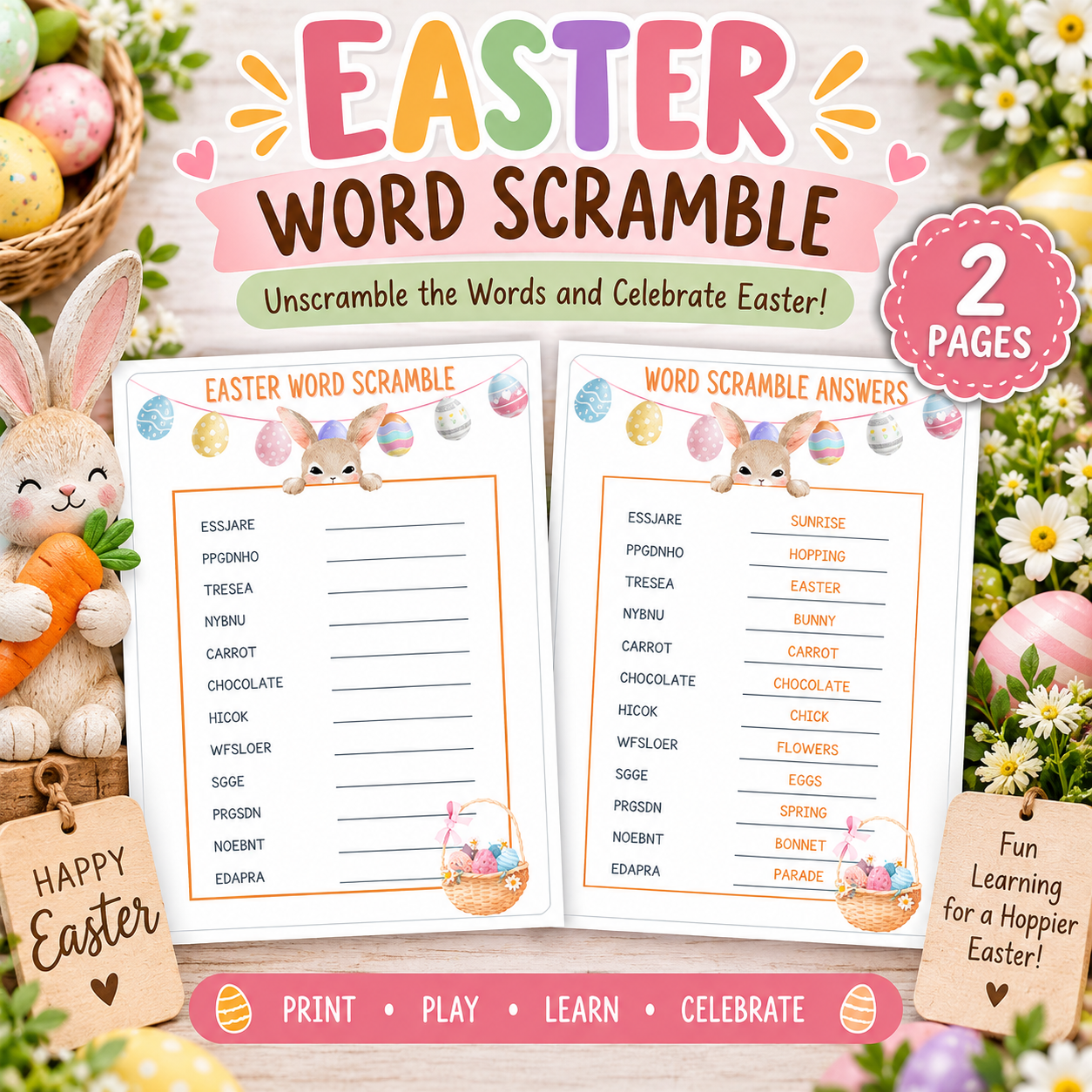 Easter Word Scramble Printable PDF – Fun Easter Party Game for Kids & Adults with Answer Key