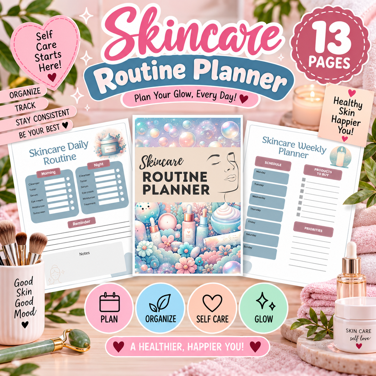 Skincare Routine Planner Printable PDF | Daily & Weekly Beauty Tracker | Self Care Journal | Instant Download