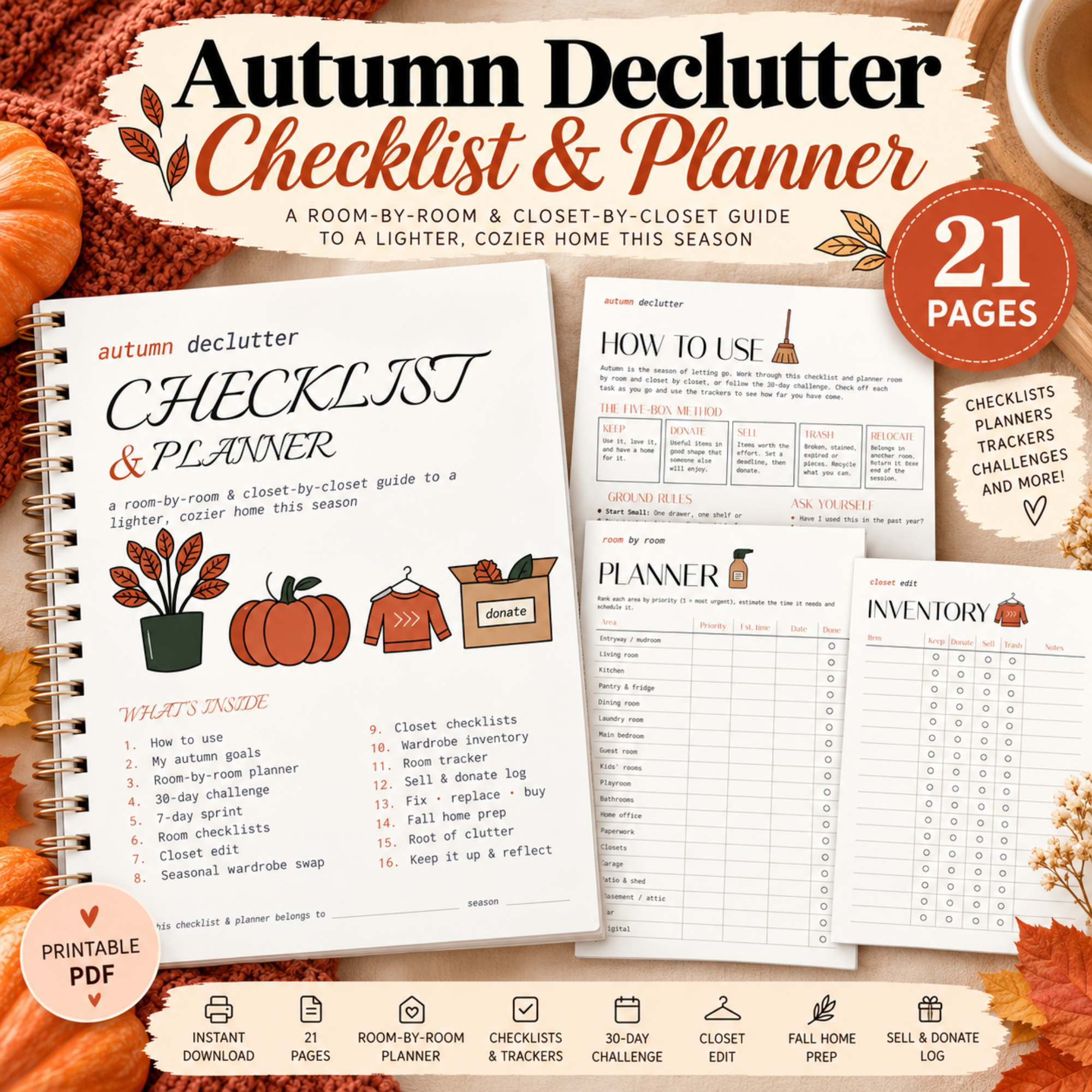 Autumn Declutter Checklist & Planner – 21-Page Printable PDF