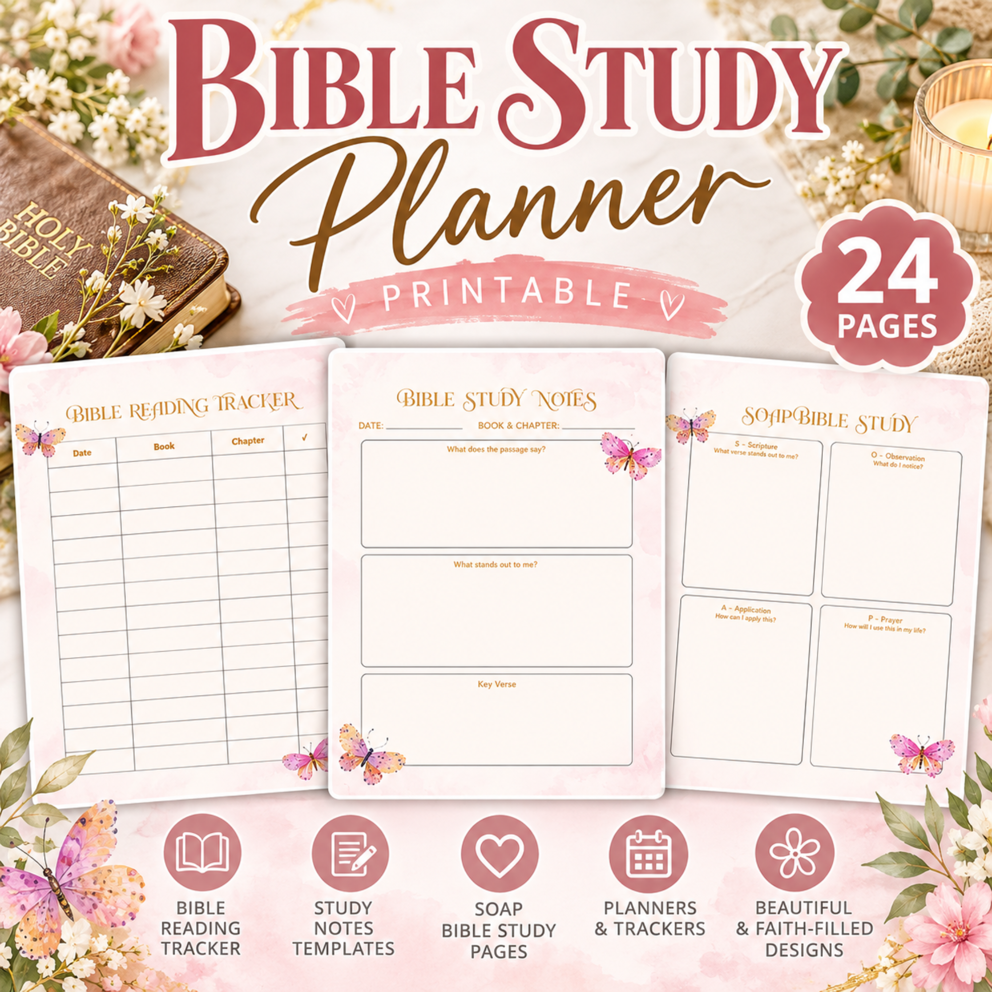 Bible Study Planner Printable – 24 Page Christian Bible Journal