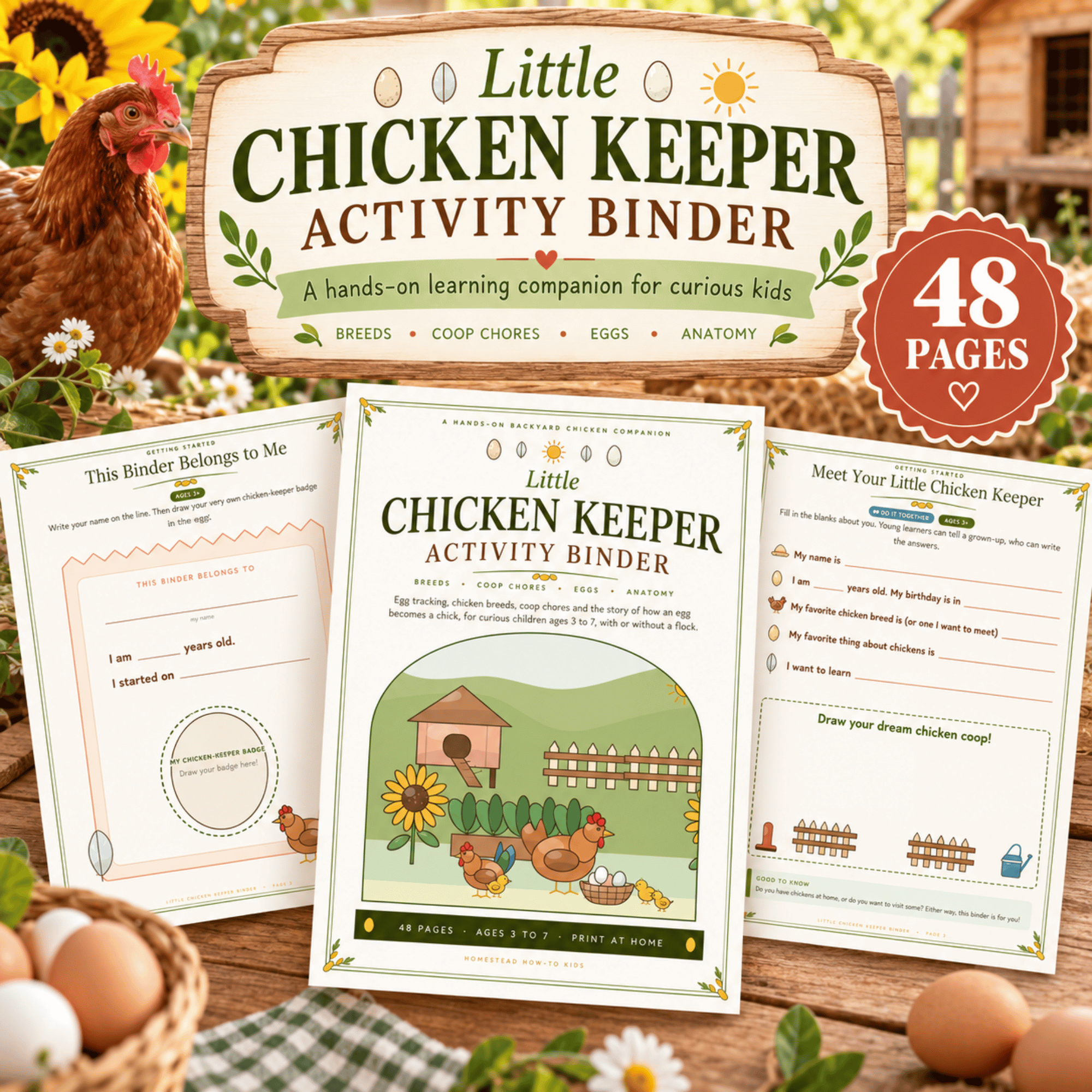 Little Chicken Keeper Activity Binder &ndash; 48-Page Chicken Care & Farm Animal Printable Workbook