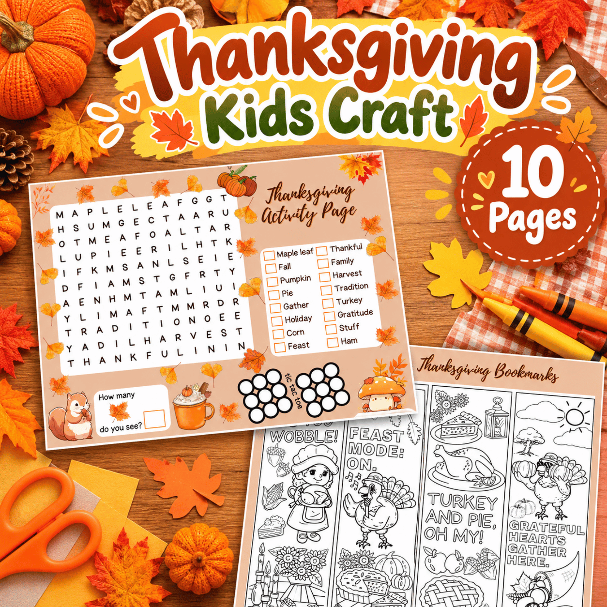 Thanksgiving Kids Craft Bundle &ndash; 10 Printable Activities and Coloring Pages