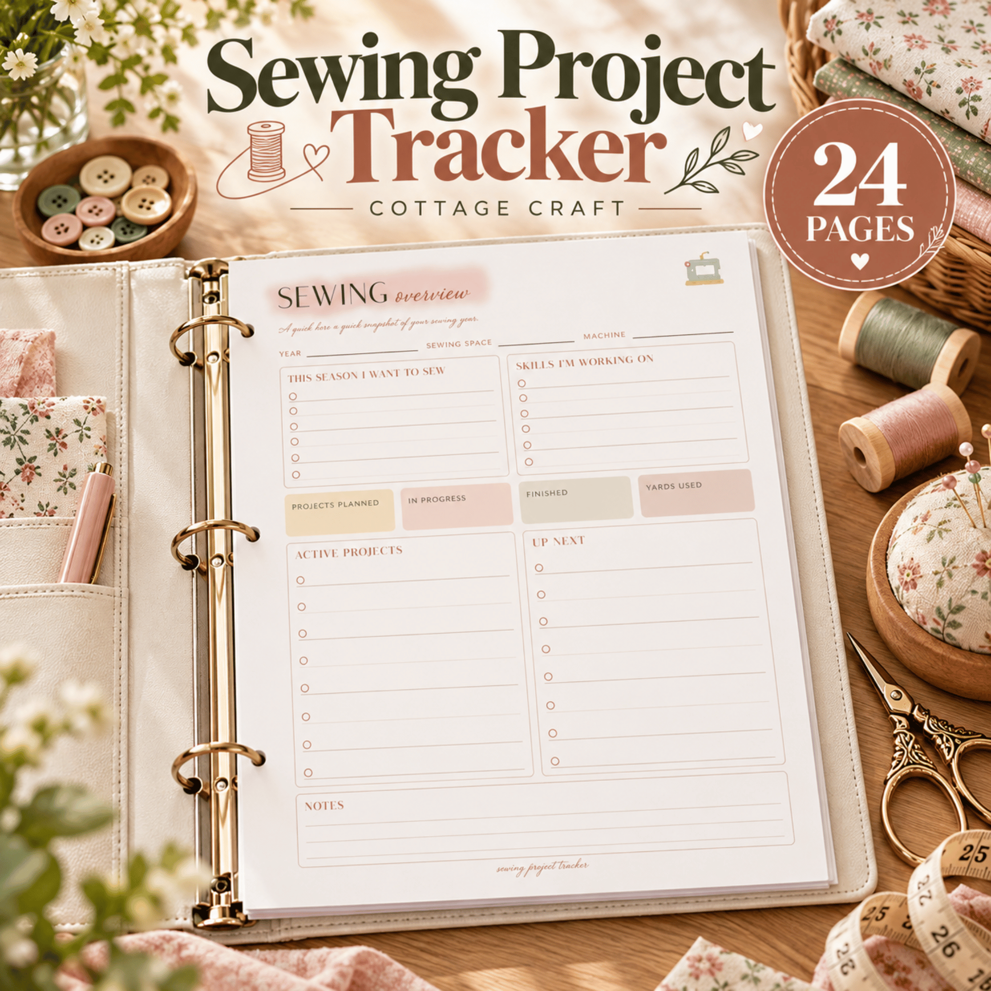 Sewing Project Tracker Printable Planner – 24-Page PDF