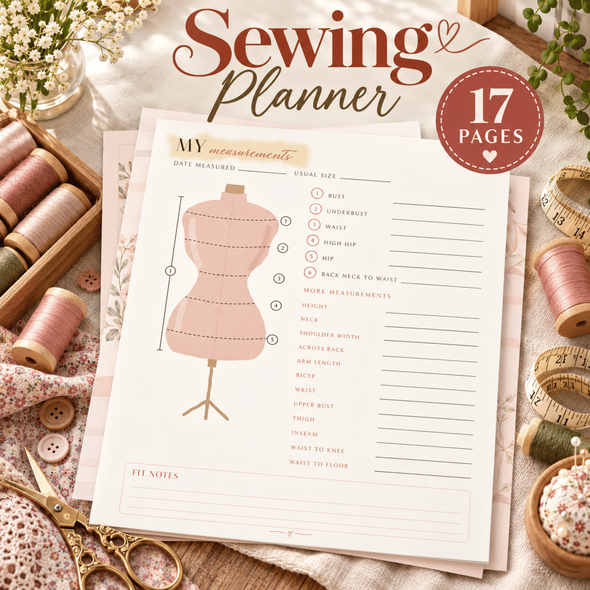Sewing Planner Printable – 17-Page Sewing Project & Fabric Organizer