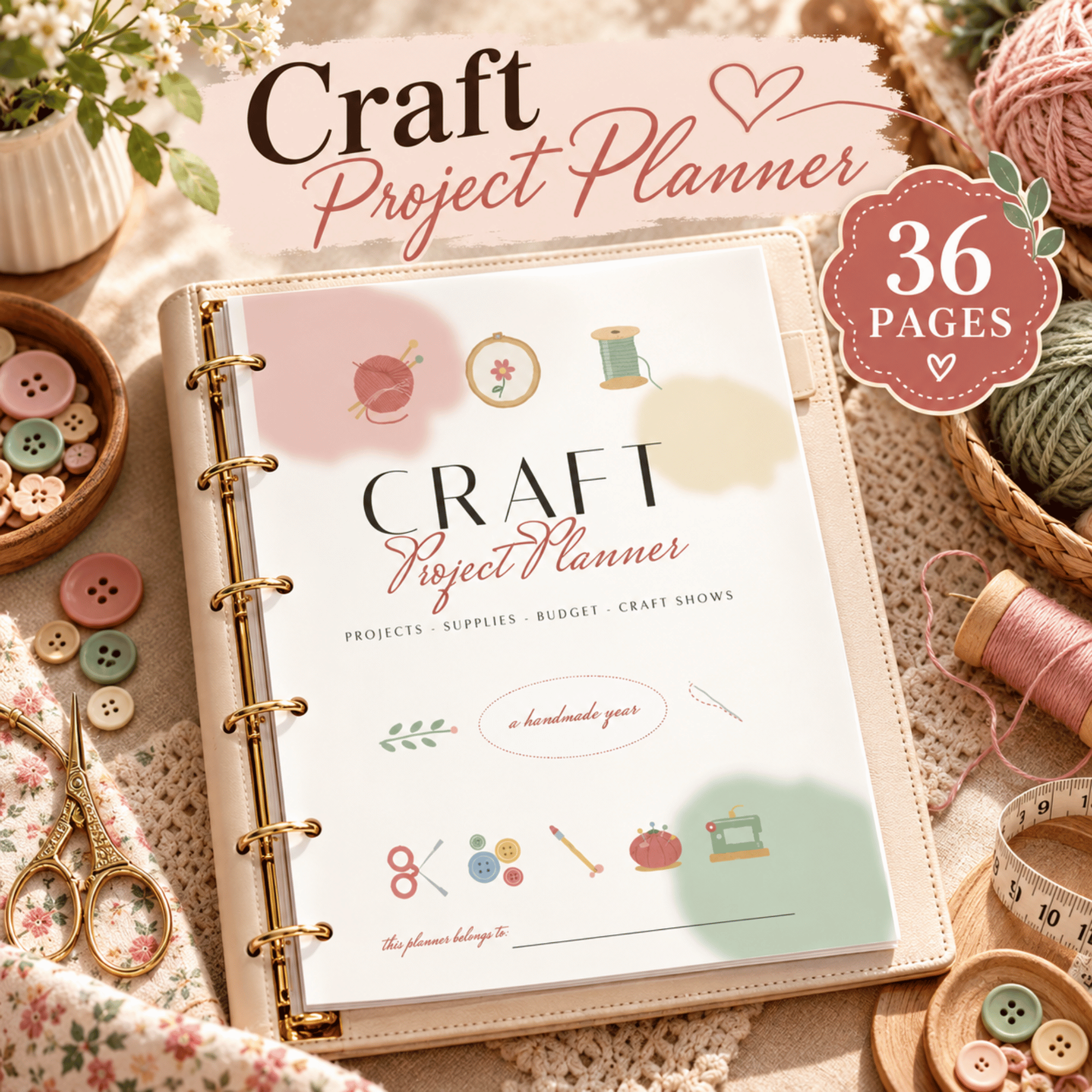 Craft Project Planner Printable – 36 Pages for Sewing, Crochet, Inventory & Craft Shows