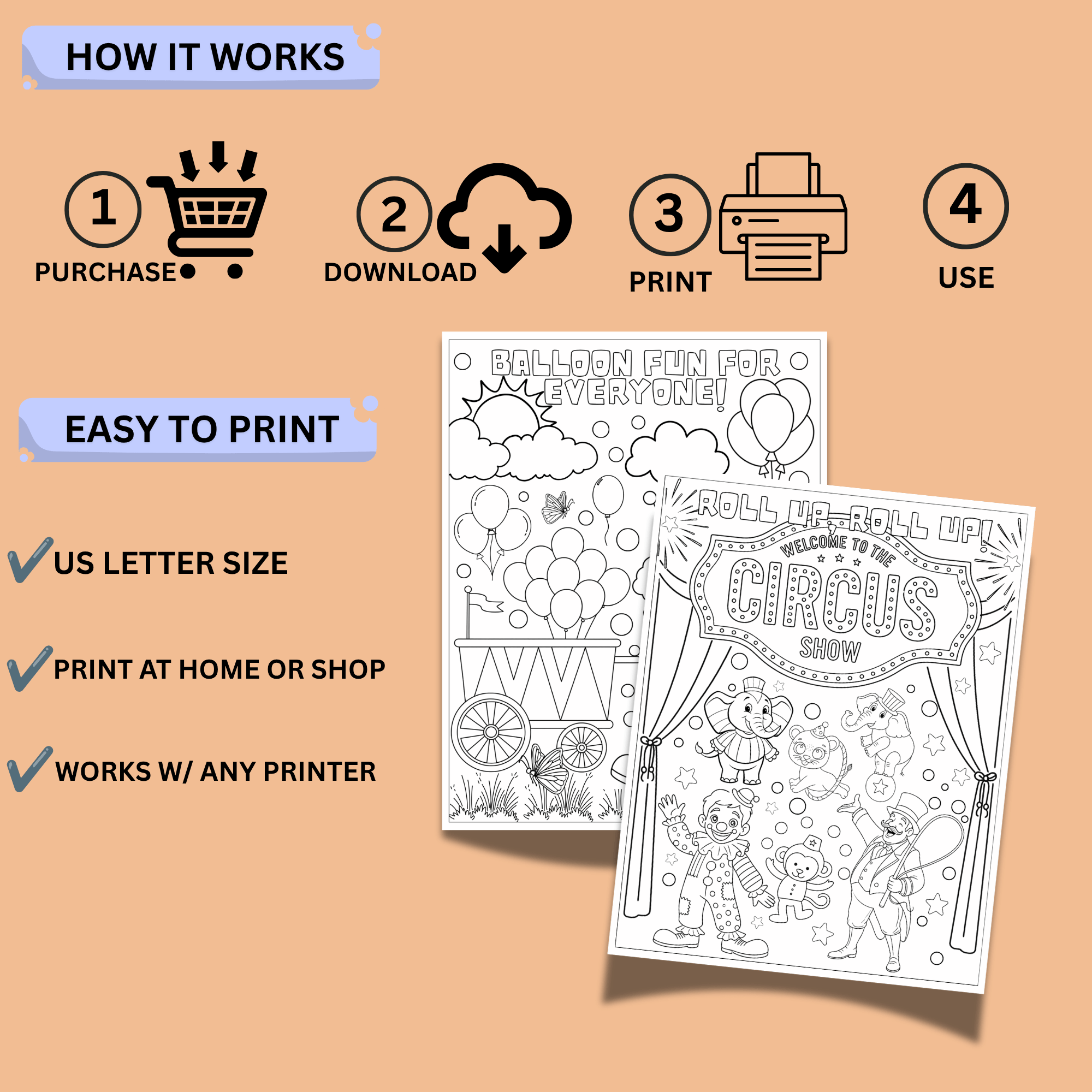 Clown and Circus Coloring Pages for Kids – 20-Page Printable PDF 6 Clown and Circus Coloring Pages for Kids – 20-Page Printable PDF - Image 6