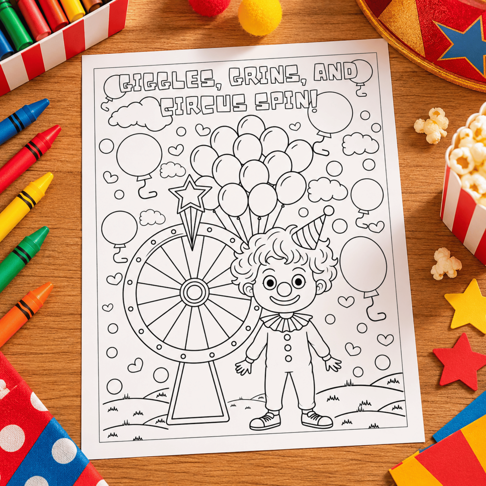 Clown and Circus Coloring Pages for Kids – 20-Page Printable PDF 4 Clown and Circus Coloring Pages for Kids – 20-Page Printable PDF - Image 4