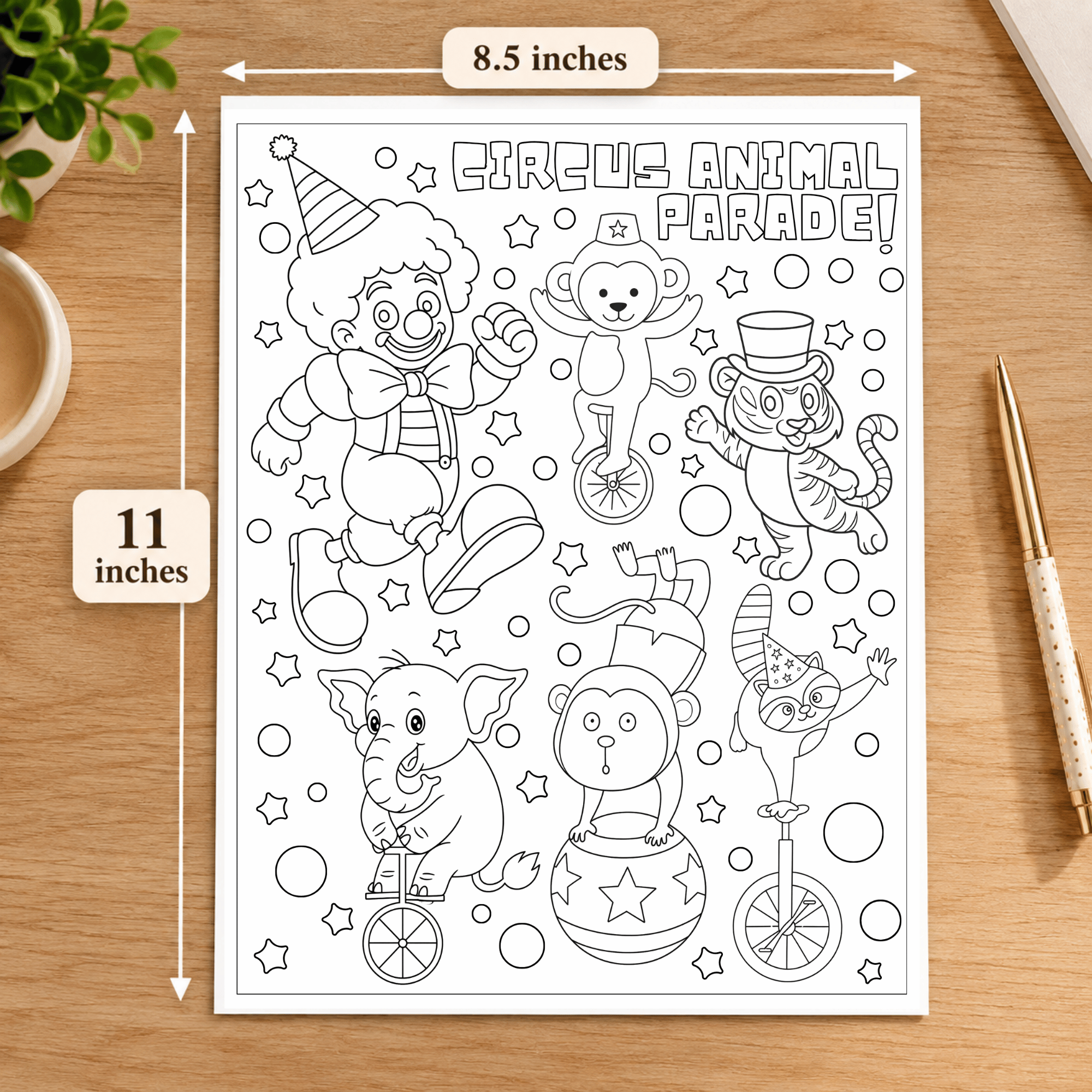 Clown and Circus Coloring Pages for Kids – 20-Page Printable PDF 7 Clown and Circus Coloring Pages for Kids – 20-Page Printable PDF - Image 7
