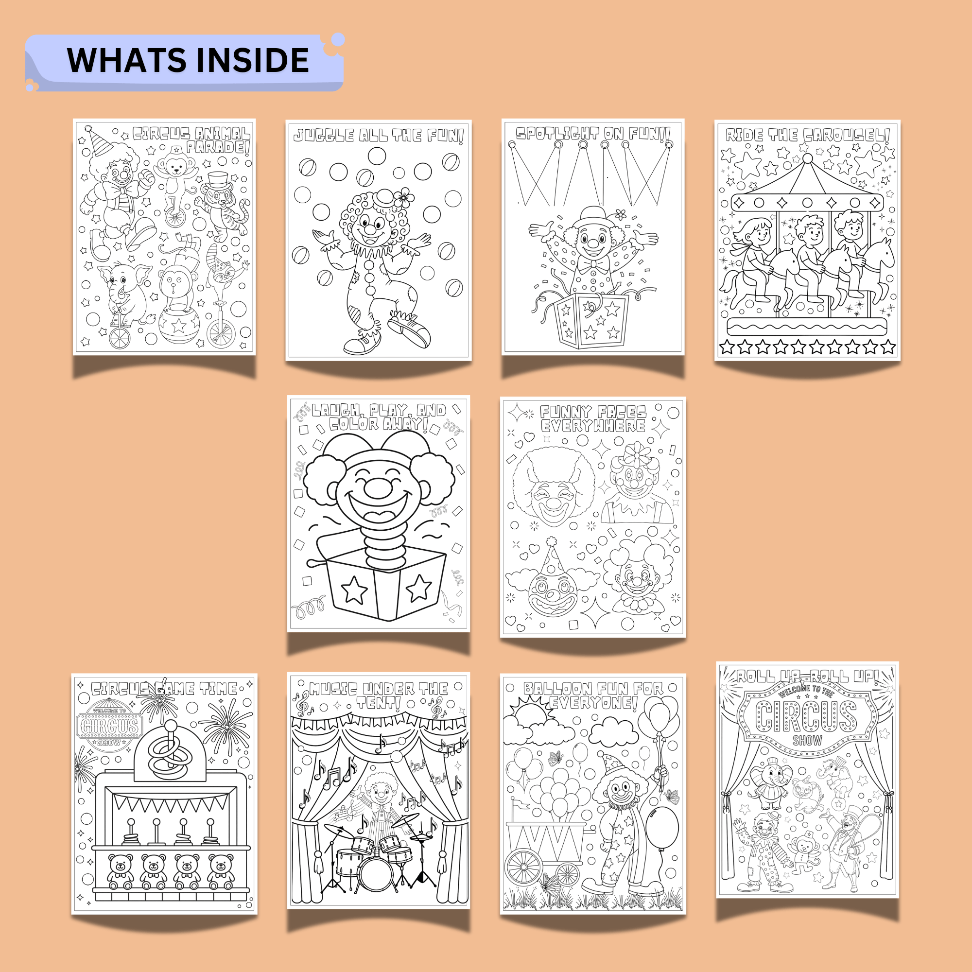 Clown and Circus Coloring Pages for Kids – 20-Page Printable PDF 3 Clown and Circus Coloring Pages for Kids – 20-Page Printable PDF - Image 3
